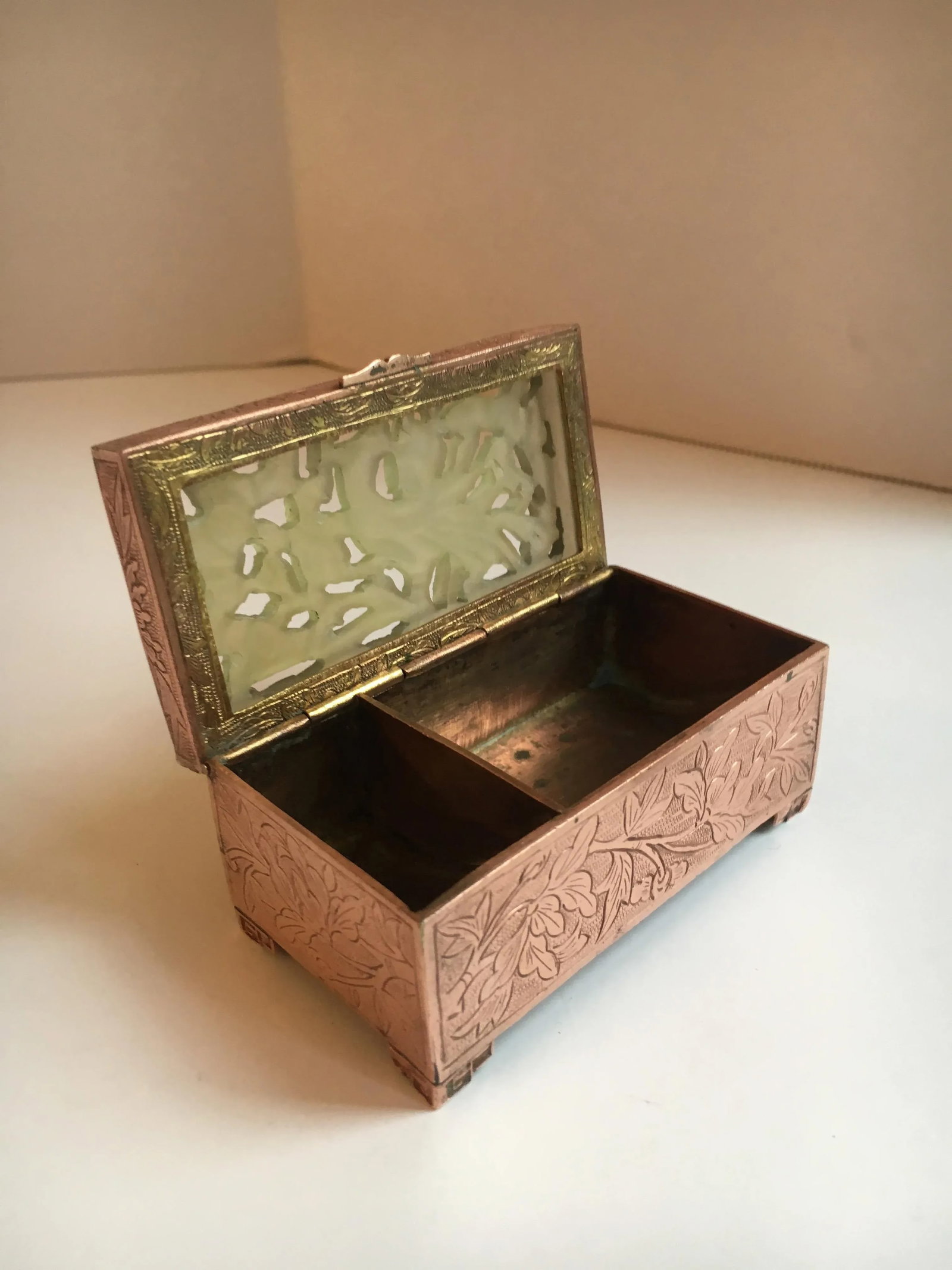 Chinese Brass and Carved Jade Box - 5