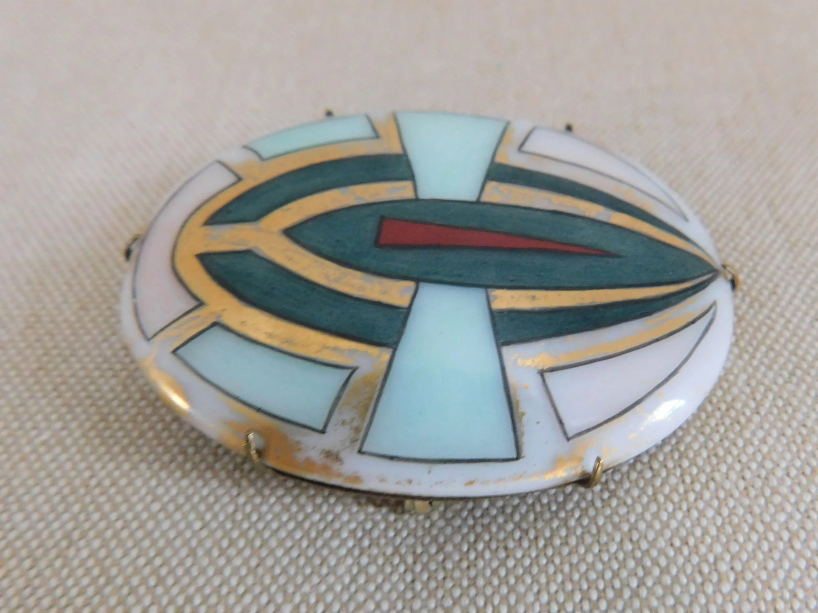 Vintage Art Deco Porcelain Hand Painted 1920's Brooch Pin - 4