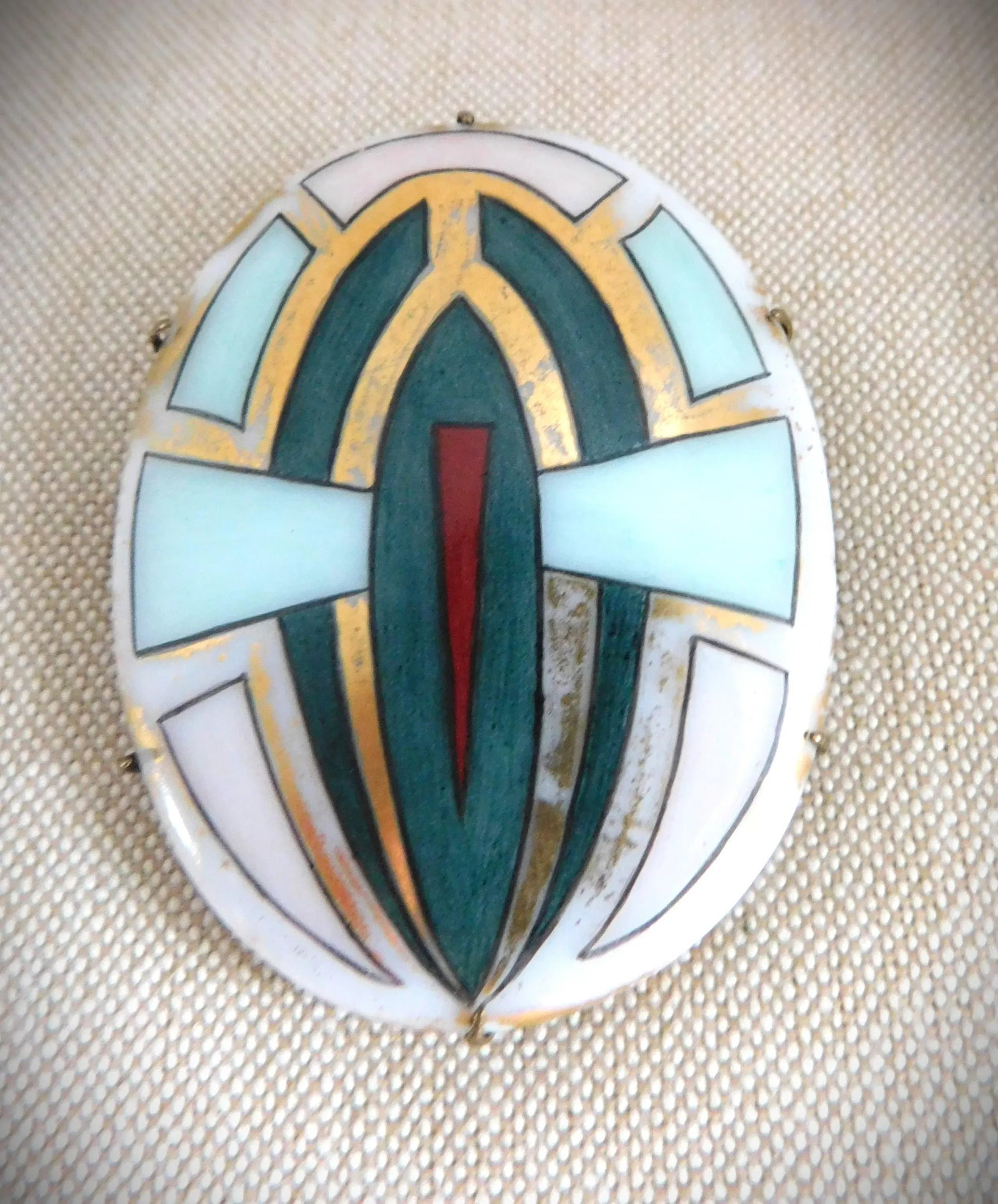Vintage Art Deco Porcelain Hand Painted 1920's Brooch Pin - 5
