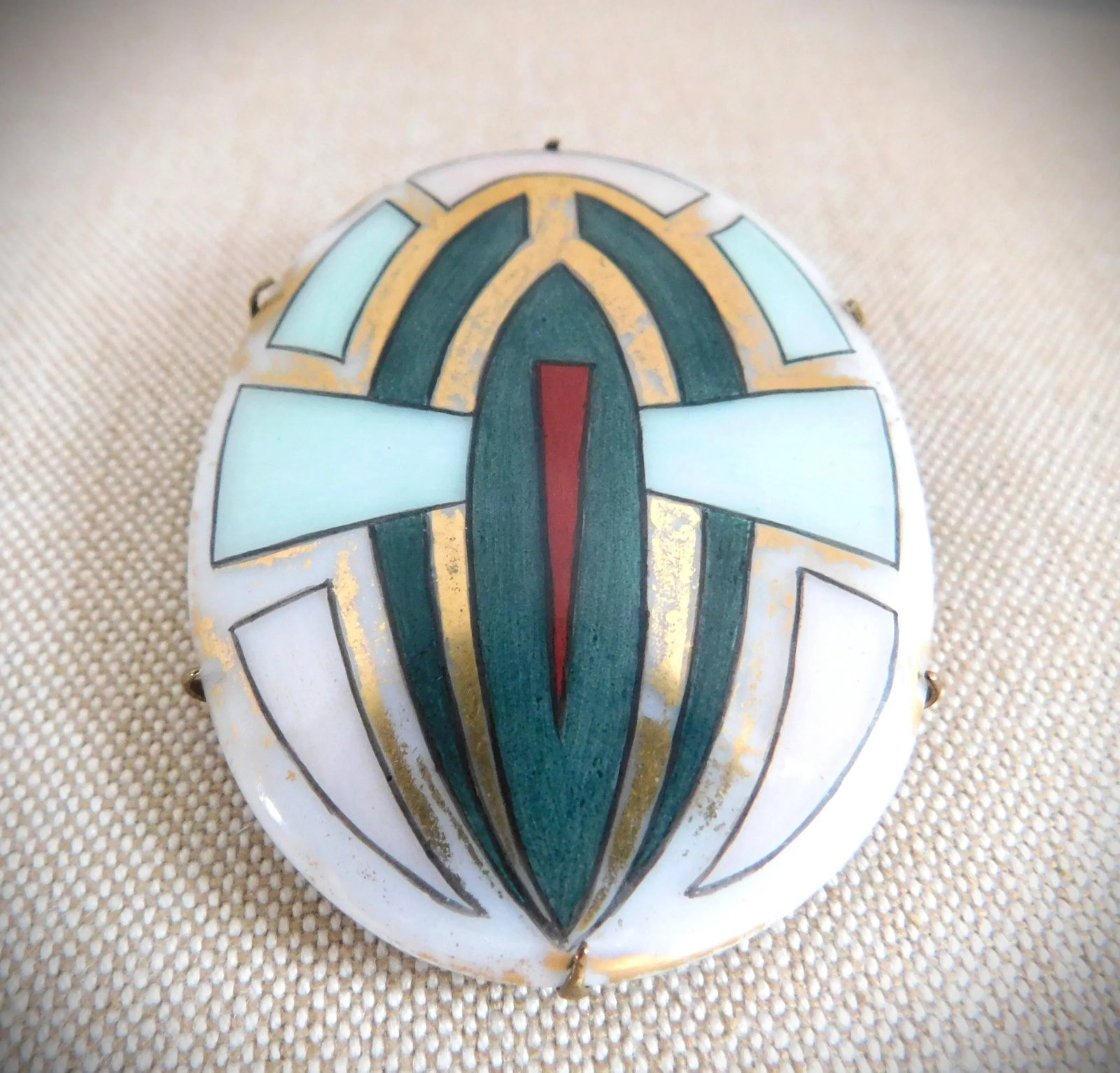 Vintage Art Deco Porcelain Hand Painted 1920's Brooch Pin - 7