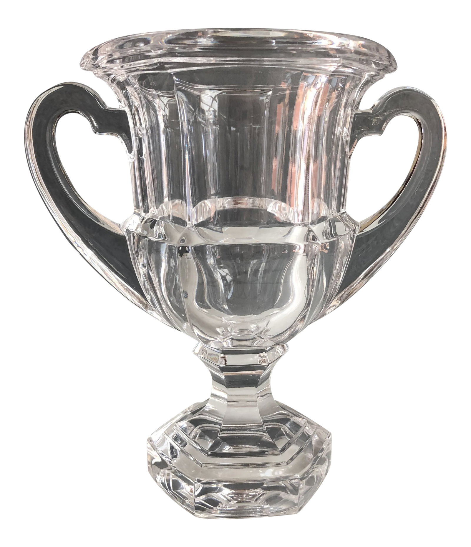 Mid Century Crystal Trophy Vase: mid century Crystal Trophy Vase Condition: Alterations: Original Condition Unaltered Imperfections: Some Imperfections Condition Notes: Very good Materials & Techniques: Crystal Details: Country