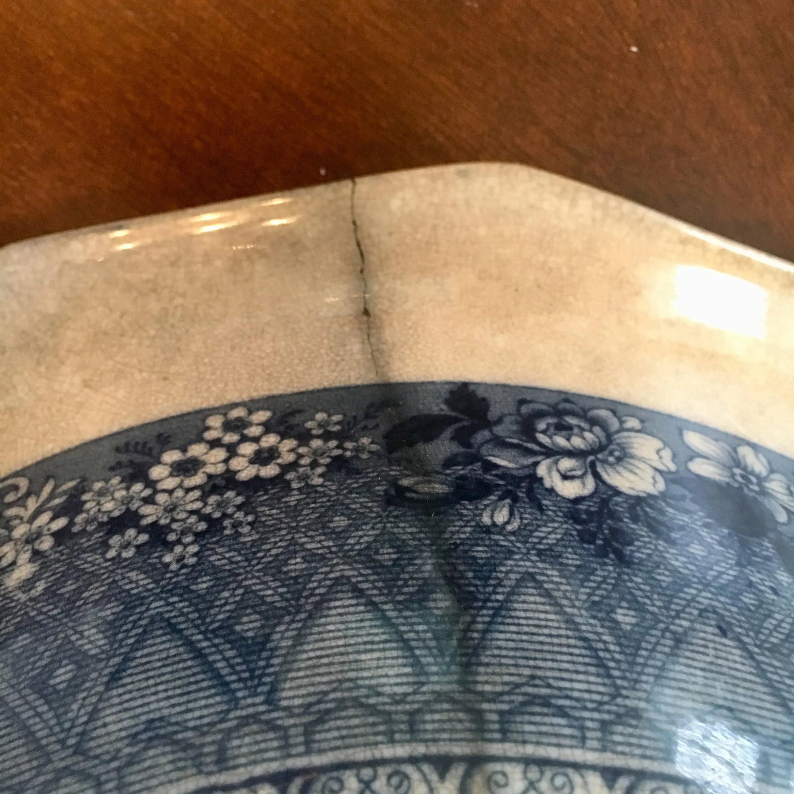 Antique C & W K Harvey Delaware Pattern Blue Transferware Bowl - 10
