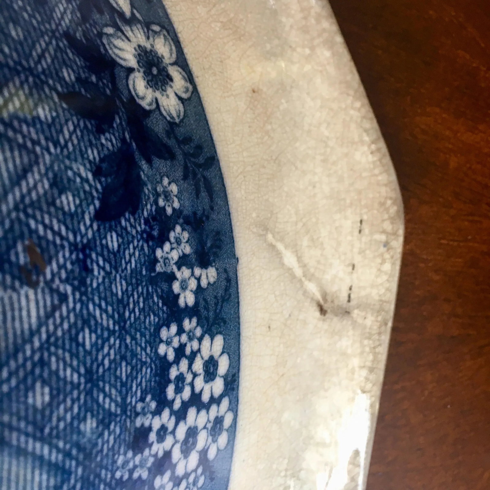 Antique C & W K Harvey Delaware Pattern Blue Transferware Bowl - 11