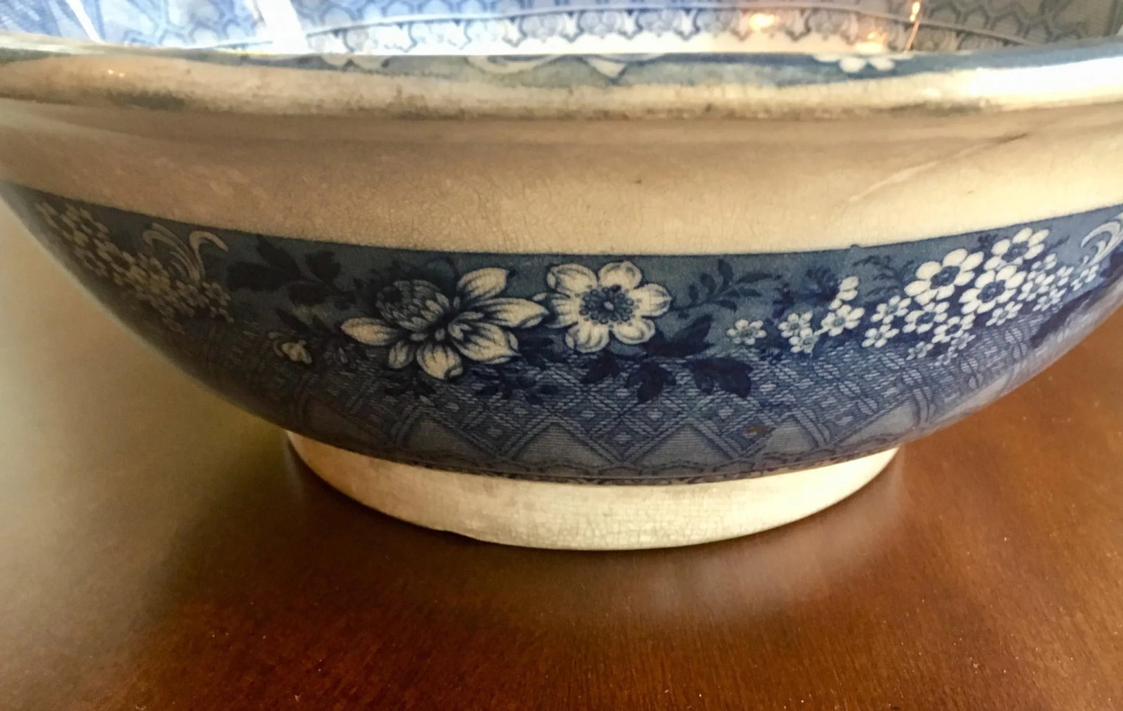 Antique C & W K Harvey Delaware Pattern Blue Transferware Bowl - 2
