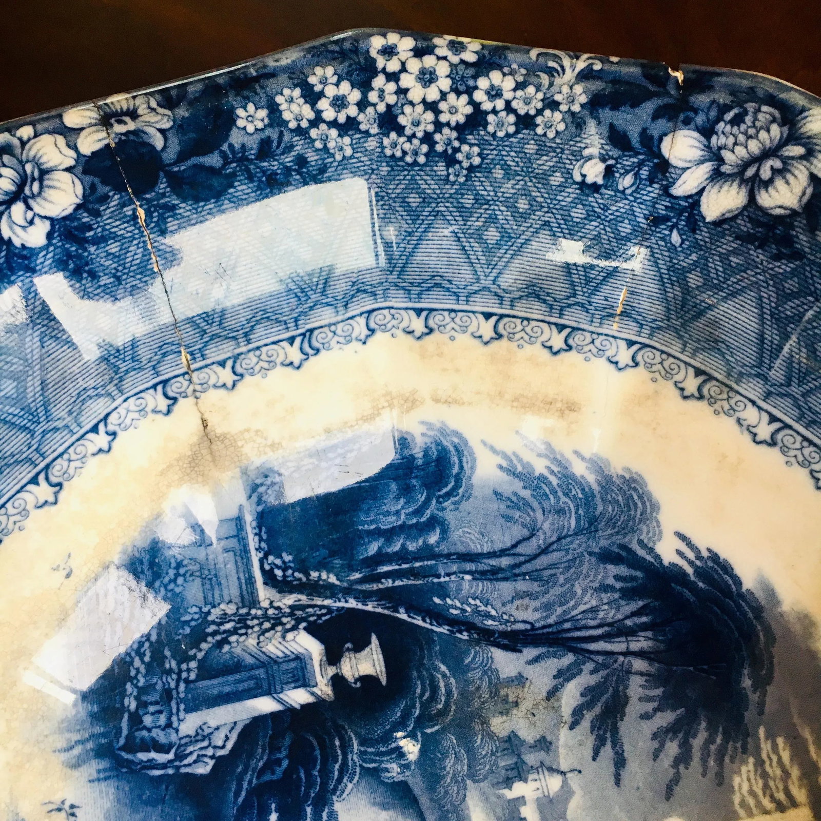 Antique C & W K Harvey Delaware Pattern Blue Transferware Bowl - 3