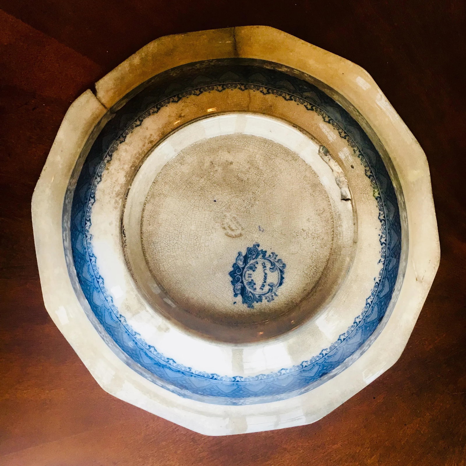 Antique C & W K Harvey Delaware Pattern Blue Transferware Bowl - 5