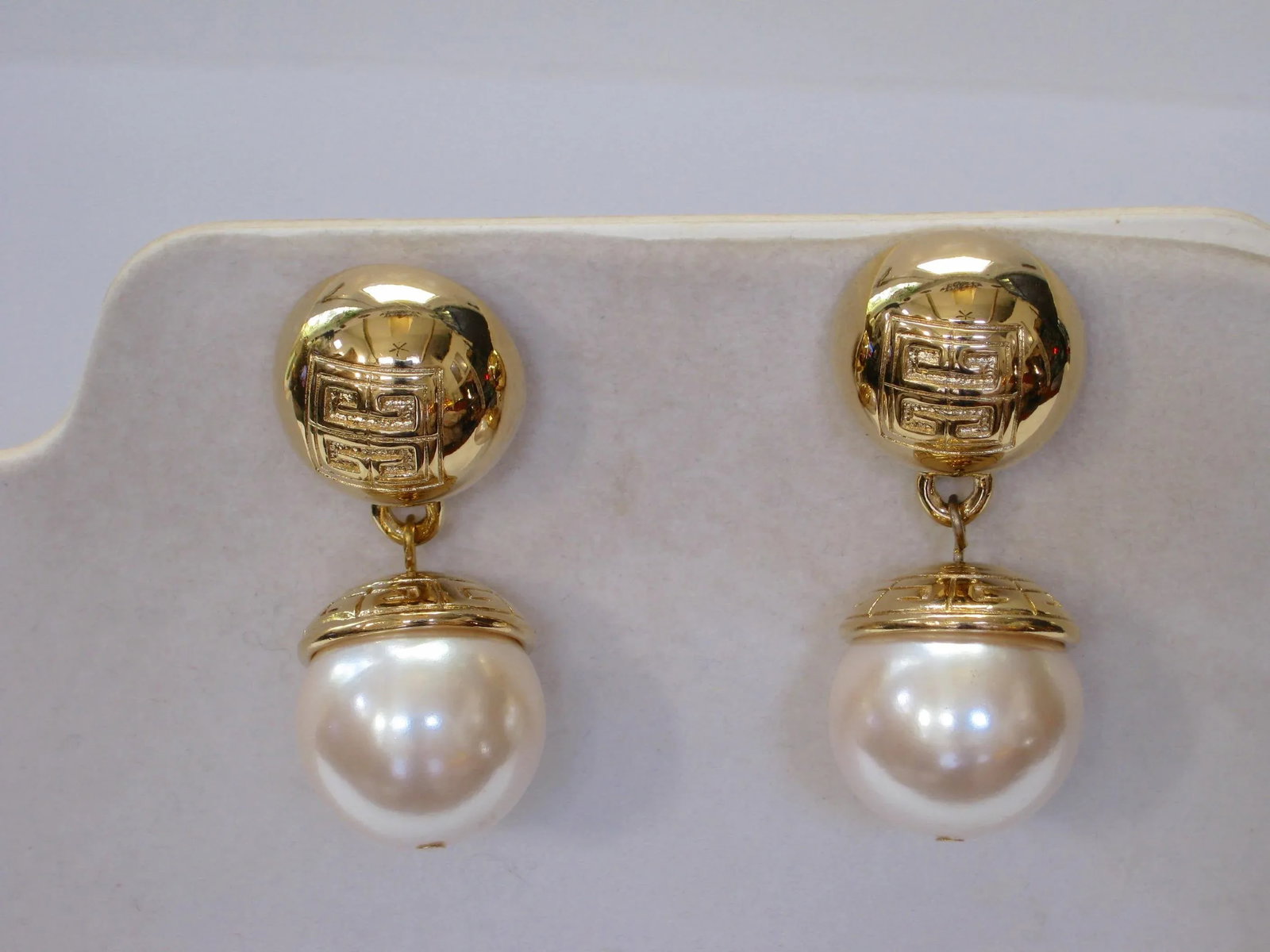 1970s Givenchy Gold-Plated & Glass Pearl Drop Earrings, 2 Pieces - 4