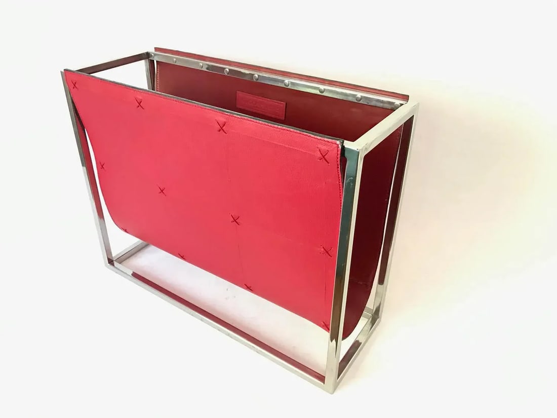 Vintage Red Chrome Global Views Magazine Caddy Rack - 2