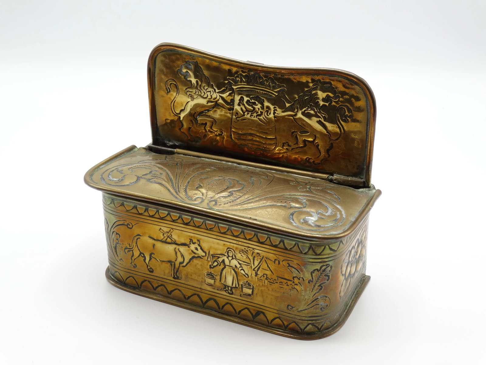 Antique Dutch Brass Lidded Candle Box - 8