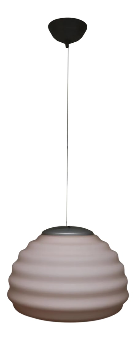 Gianni Rigo Murano Glass Pendant Lamp, Mid-Century Modern: Murano Hand Blown Pendant Lamp "Incamiciato" Rose Glass Diffuser. Designed by Gianni Rigo and manufactured by ITRE. Mounting details: lacquered metallic aluminum with matt finish. Dimensions: