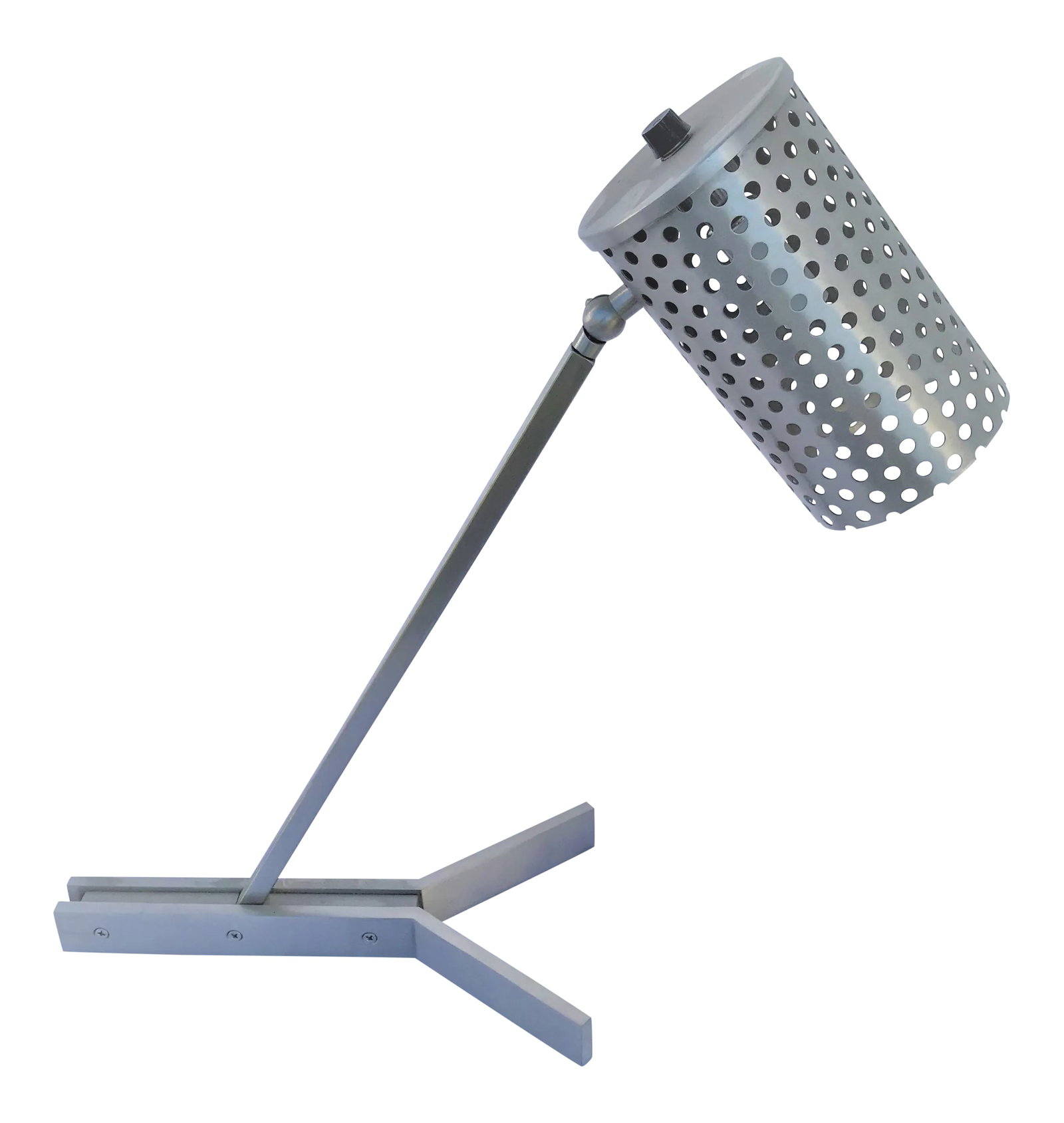 Deco Modern Satin Nickel Finish Solid Steel Frame Desk Lamp: Deco design /Modern style. Desk Lamp. Great look and function. Adjustable shade All with Satin Nickel finish. Showroom Sample from La lighting showroom. never used. The shade is 4" dia and 7" long Has