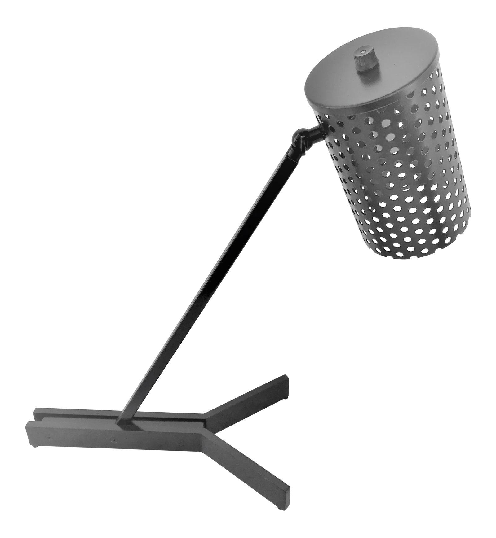 Deco Modern Desk Lamp - Steel Painted: Neat looking Deco style Lamp designed by a famous lighting designer in LA. Perforated shade with built in switch. Base and arm are solid steel. Adjustable shade. Made in several other finishes. Showro