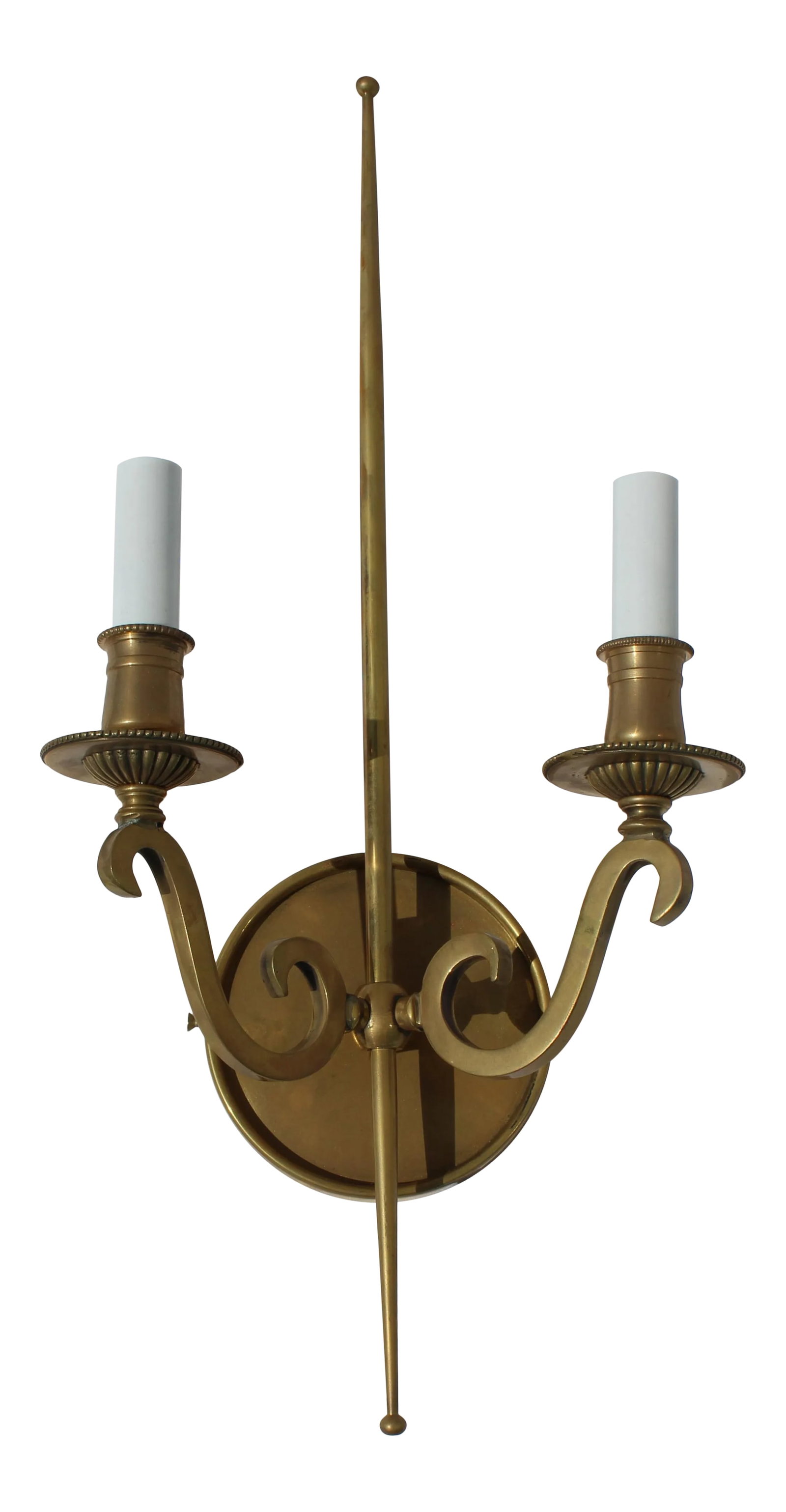 Mid-Century Modern Solid Brass Single Sconce: Good looking Sconce made from an original This is the Sample made ,and never sold . Packing and shipping by our local UPS store with insurance. The design was for a Lighting showroom in LA. All brass