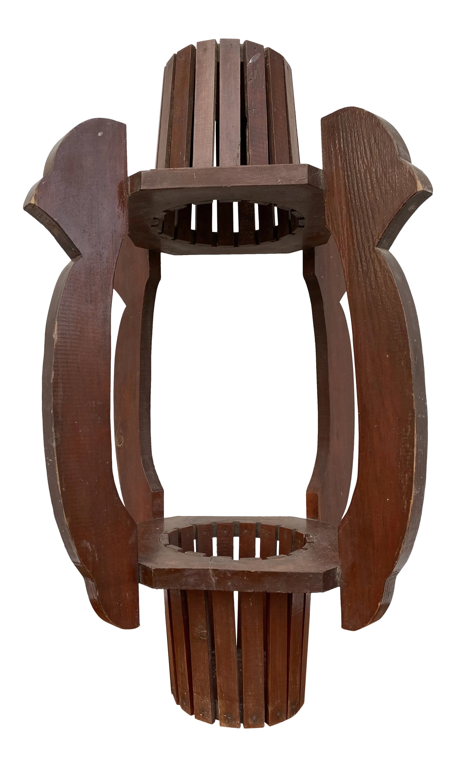 Mid 20th Century Wooden Hanging Planter: What a cool hanging planter! A super unique way to display a cascading plant. Possibly a hand made "grandpa" piece. It has an eye bolt on top for hanging. I had envisioned this piece in a bright