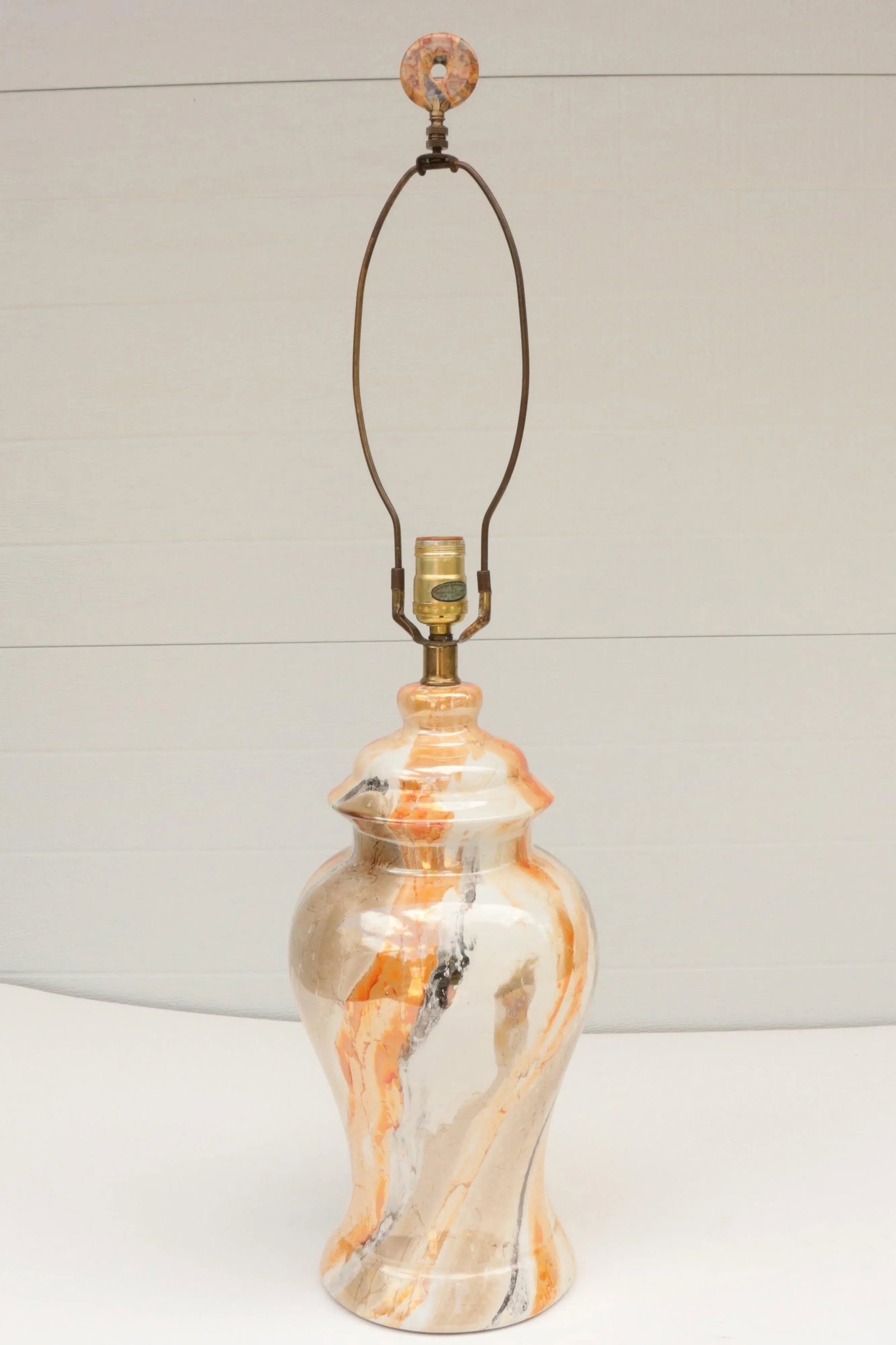 Mid 20th Century Marbled Ceramic Table Lamps - a Pair - 4