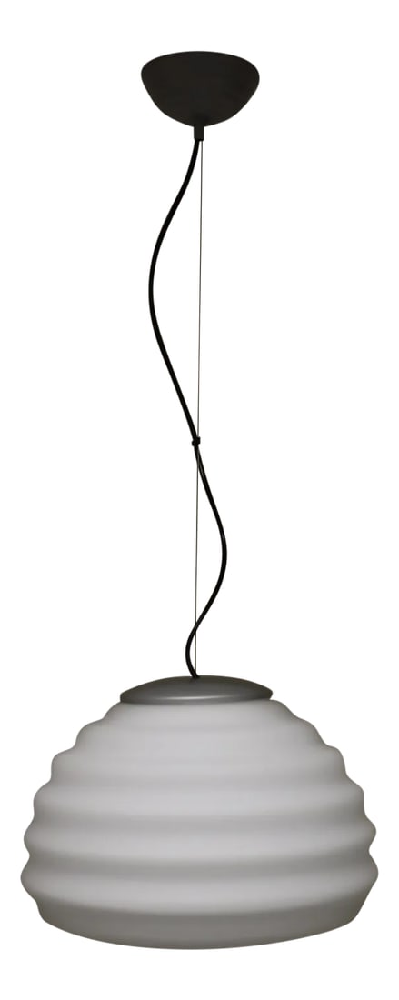 Mid-Century Modern Murano Glass Pendant Lamp: Murano Pendant Lamp. Hand Blown "Incamiciato" Milky White Glass with satin finish and white interior. Mounting details: Lacquered matte aluminum. The "Ring" was designed by Gianni Rigo and