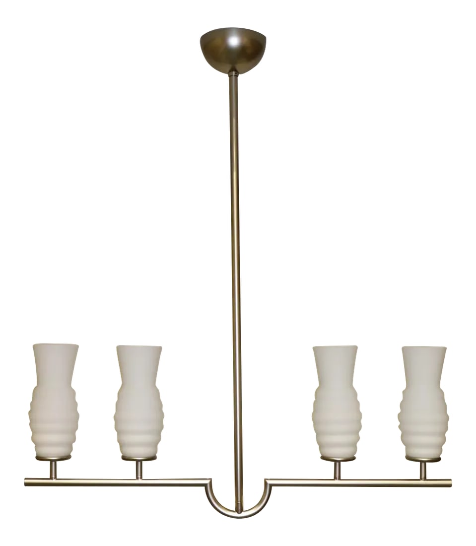 1990s Mid-Century Itre Pendant Lamp White Glass: Murano Pendant Lamp Hand Blown Milky White "Incamiciato" Glass, Satin Finish. Mounting: galvanized nickel grey metal. "Poker" was designed by Ugo La Pietra for ITRE. Dimensions: Height 33.50" ; Width