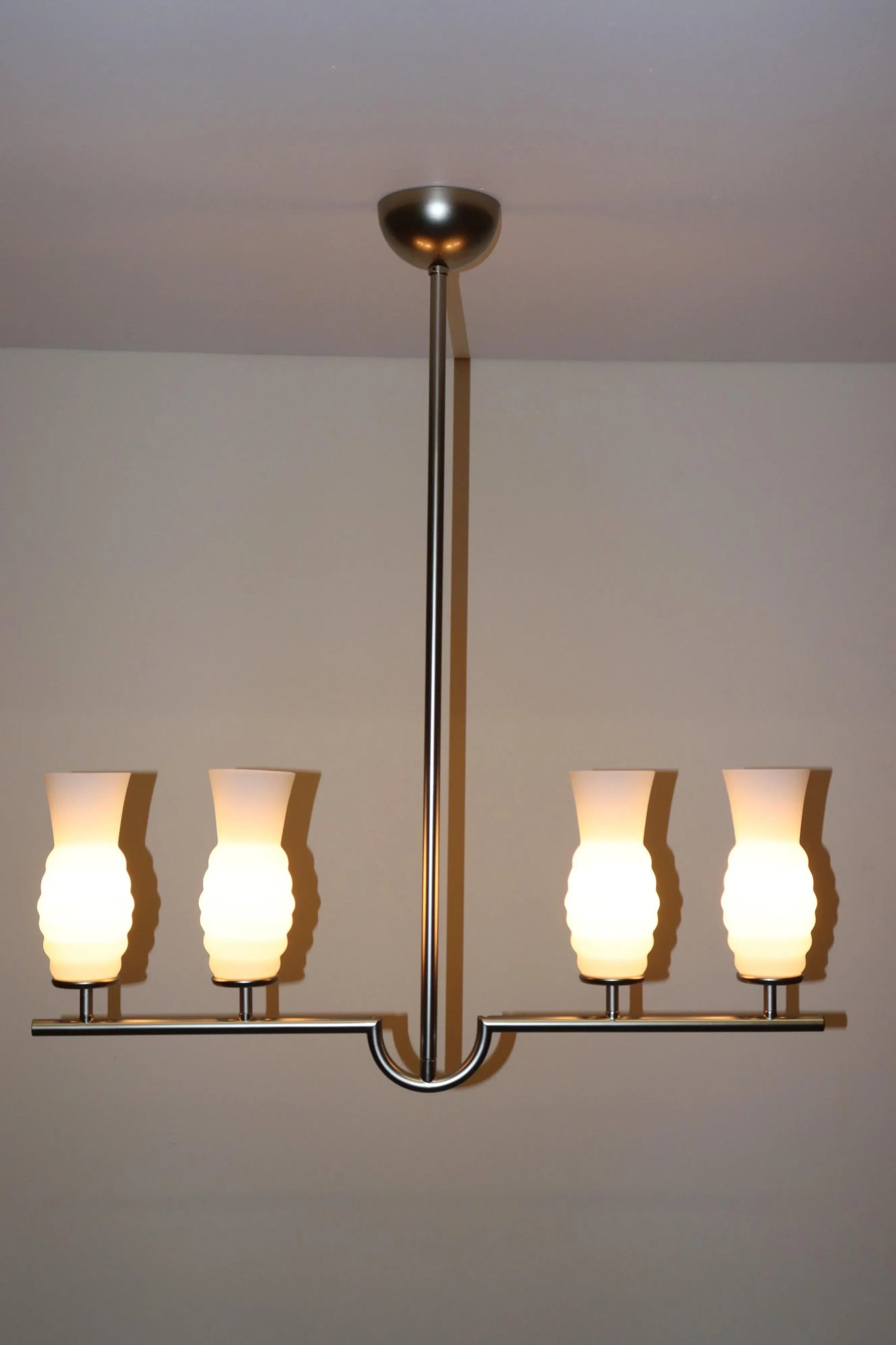 1990s Mid-Century Itre Pendant Lamp White Glass - 2