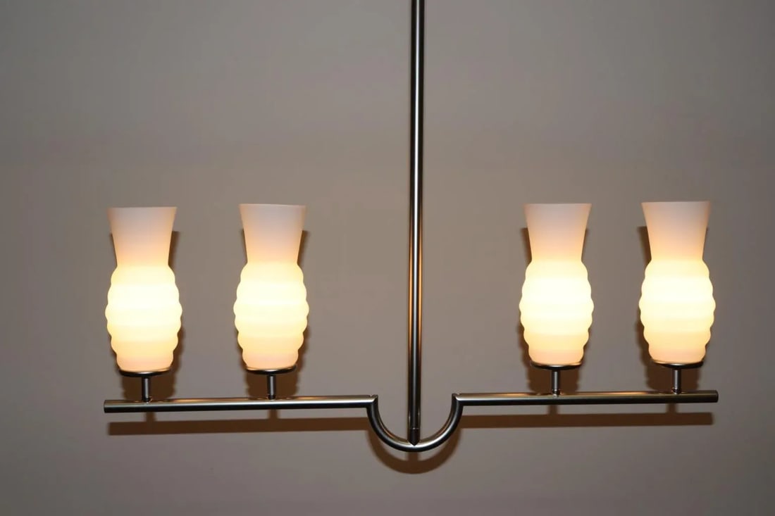 1990s Mid-Century Itre Pendant Lamp White Glass - 4