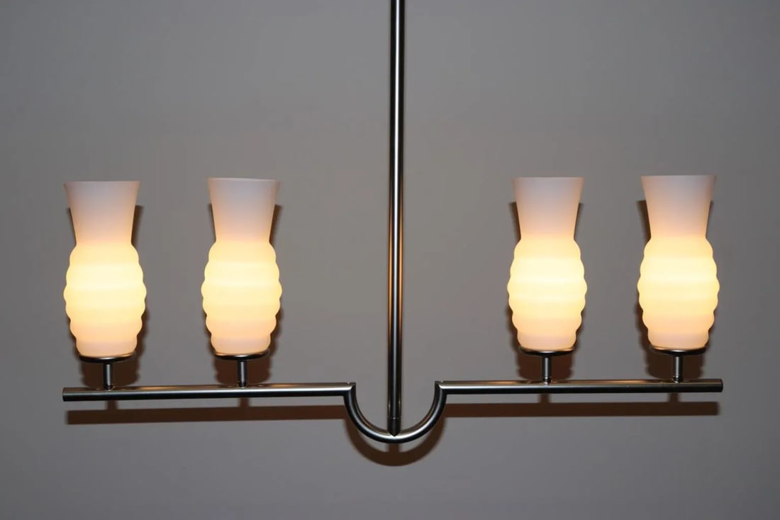 1990s Mid-Century Itre Pendant Lamp White Glass - 6