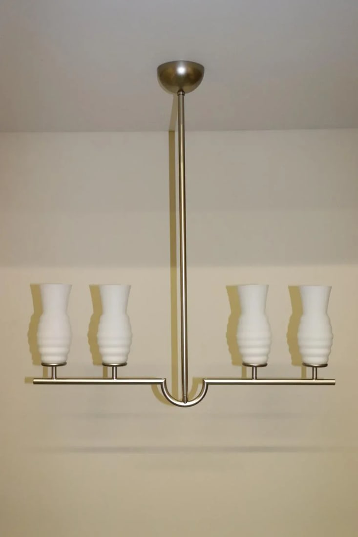 1990s Mid-Century Itre Pendant Lamp White Glass - 9