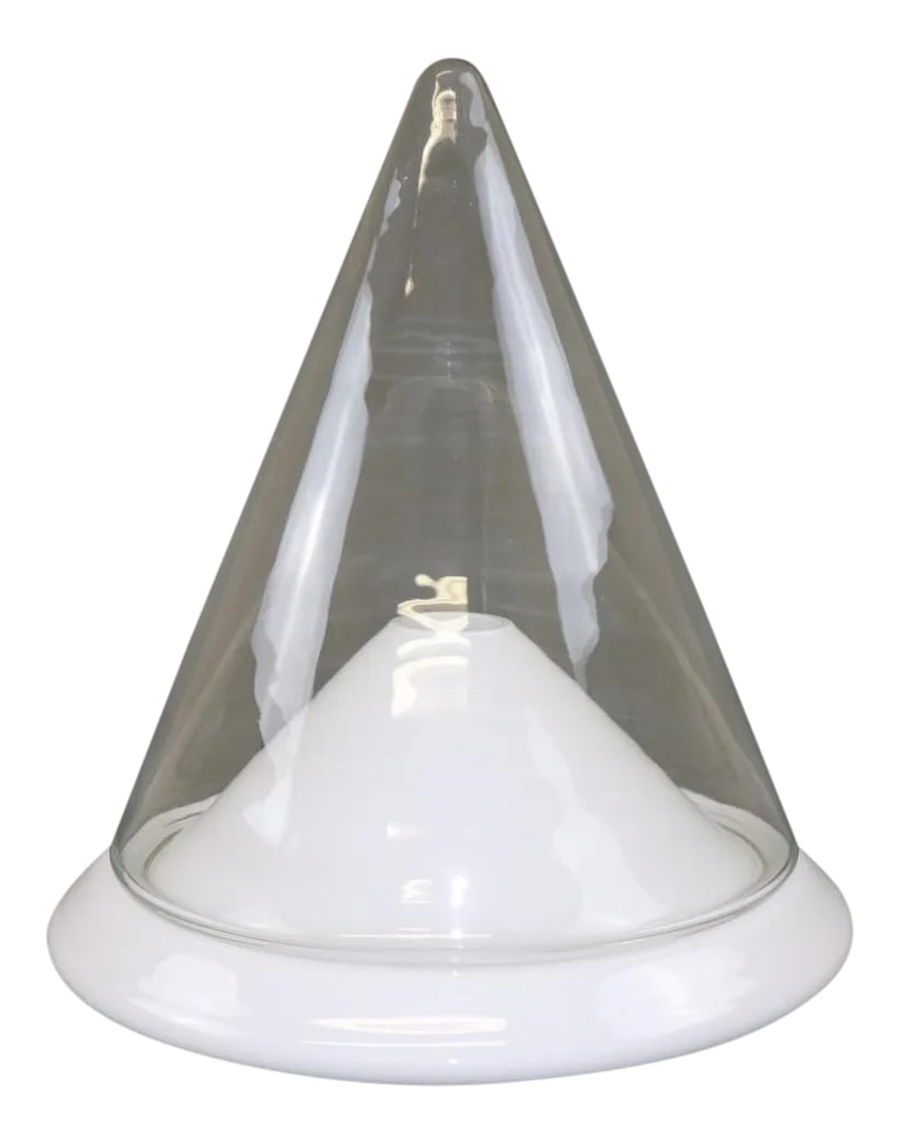 Murano Due "Antea" Murano Glass Table Lamp, Mid-Century Modern: Antea Table Lamp - Murano Milky White Base and Transparent Glass Cone. Mounting in White and Black Lacquered Metal. "Antea" Table Lamp Was Designed and Made Murano Due. Dimensions: Diameter 17.50";