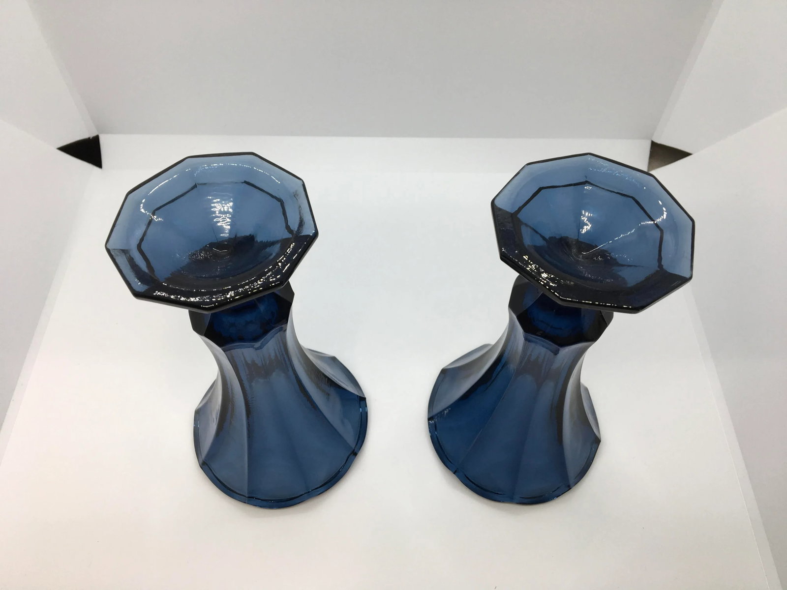 Vintage 1980s Blue Fostoria Glass Vases - a Pair - 2