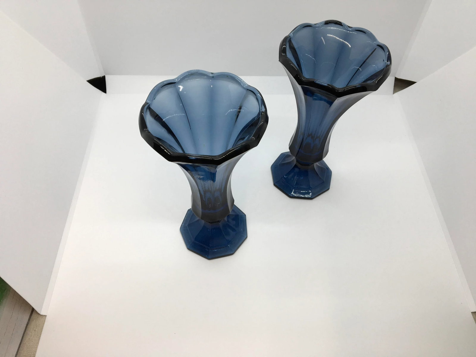 Vintage 1980s Blue Fostoria Glass Vases - a Pair - 3