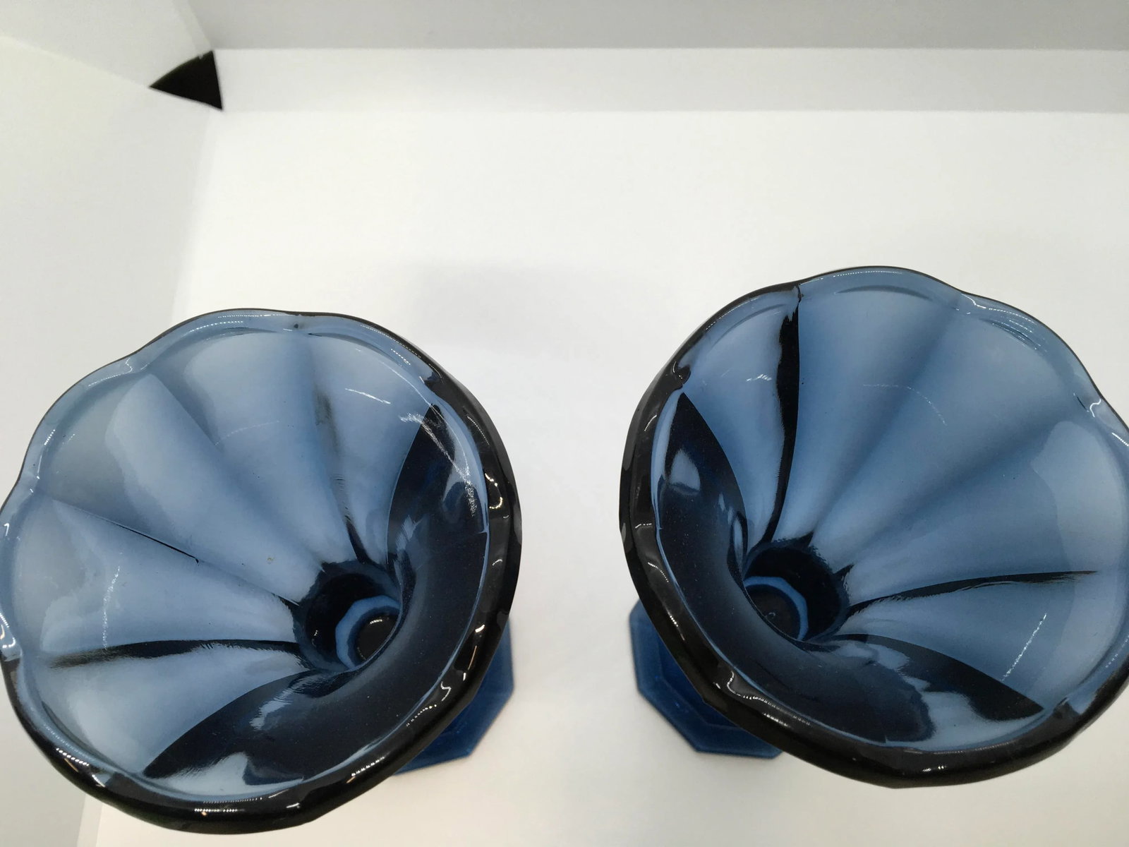 Vintage 1980s Blue Fostoria Glass Vases - a Pair - 4