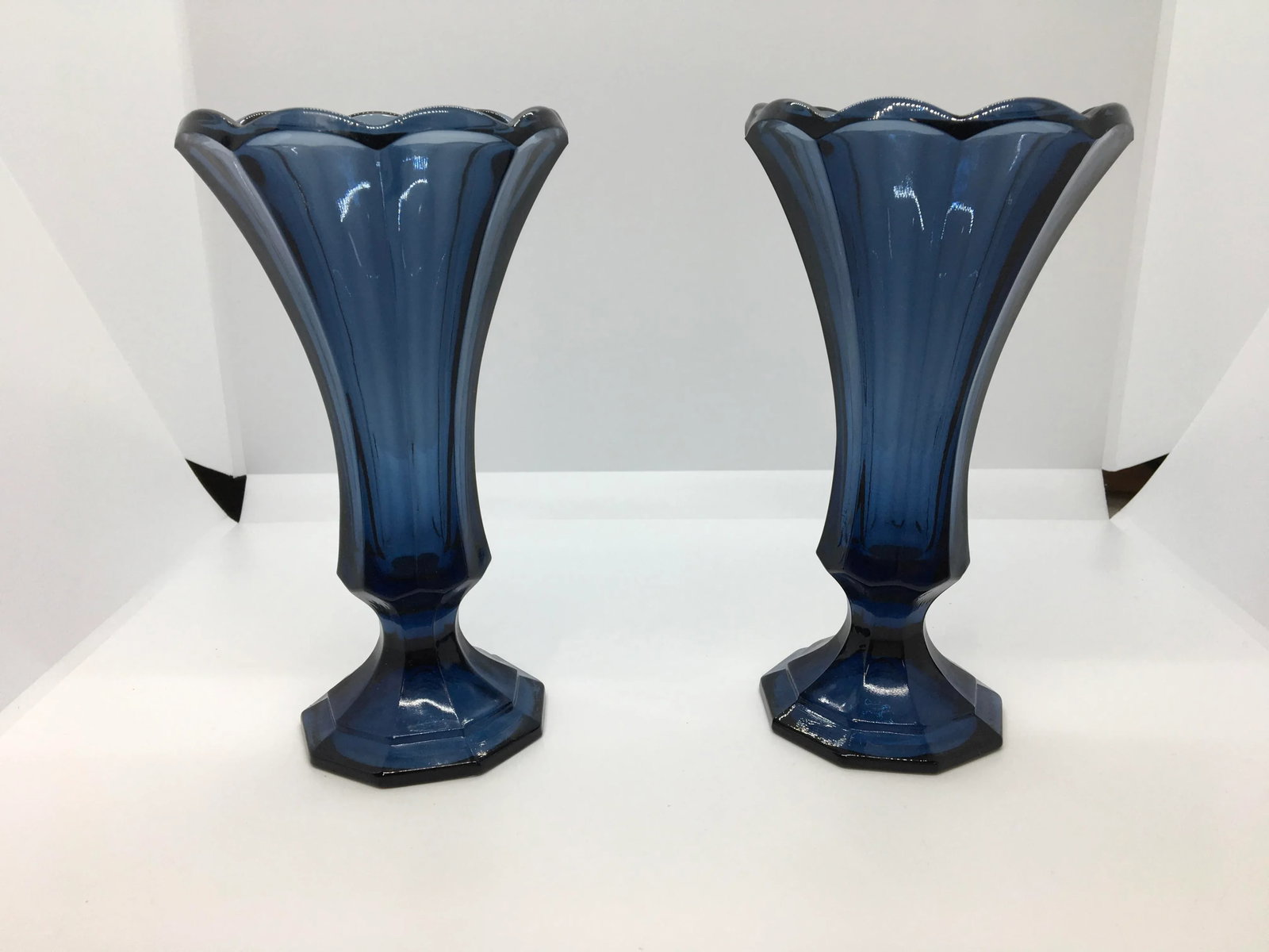 Vintage 1980s Blue Fostoria Glass Vases - a Pair - 5