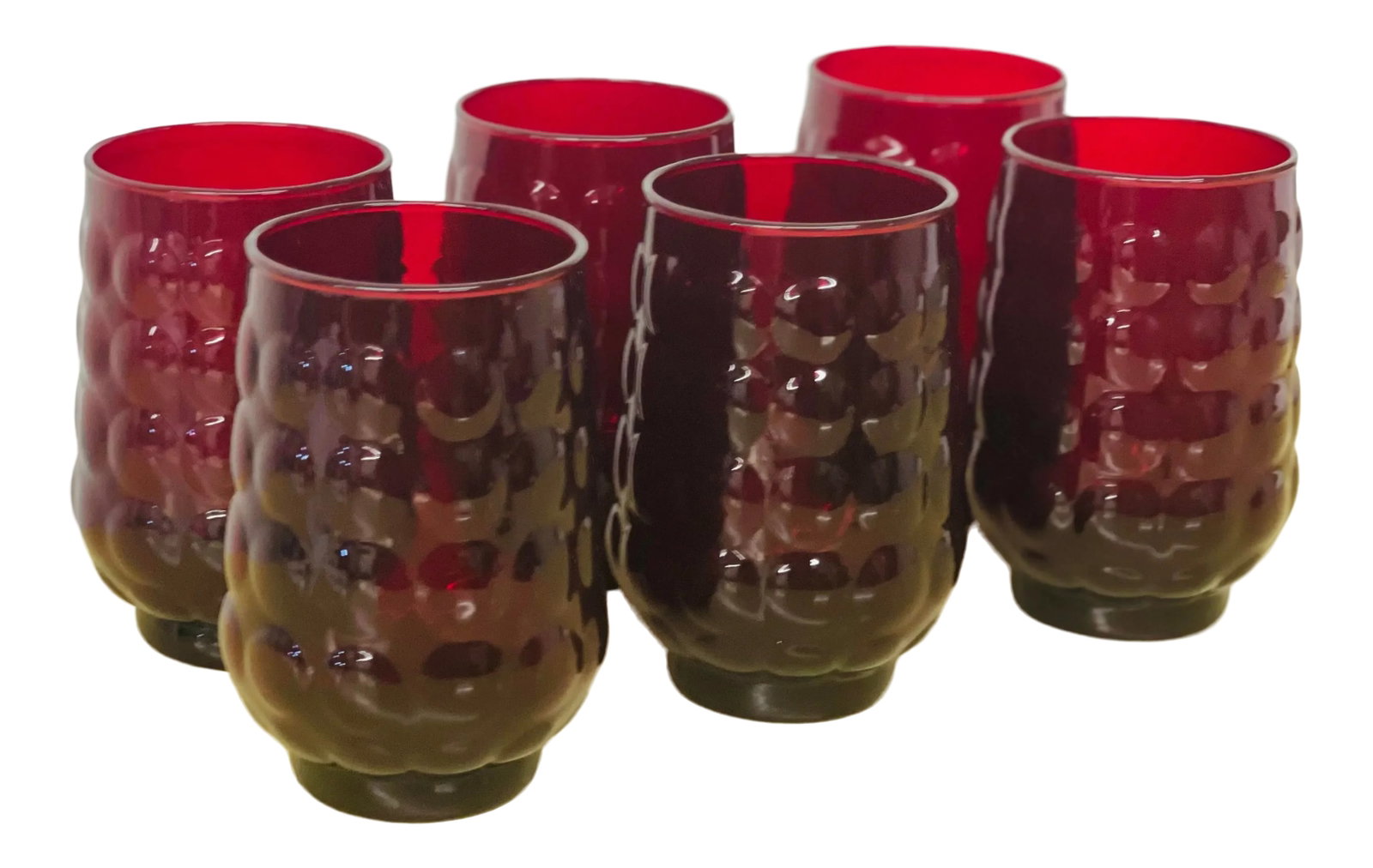 Vintage Anchor Hocking Ruby Red Bubble Glass Tumblers- Set of 6 (1 of 11)