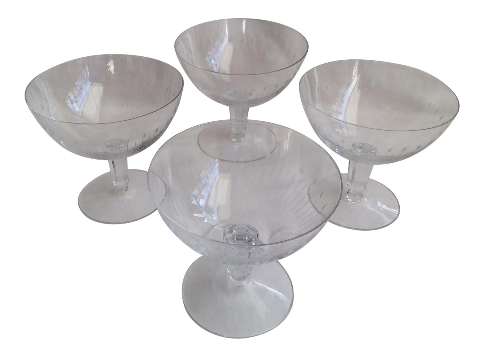 Orrefors Crystal Champagne Glasses - Set of 4: While going through my inventory, another 4 vintage Orrefors crystal champagne coupes/wine glasses have surfaced. These, along with 6 of the same style stemware pieces are listed here in my shop. Cond
