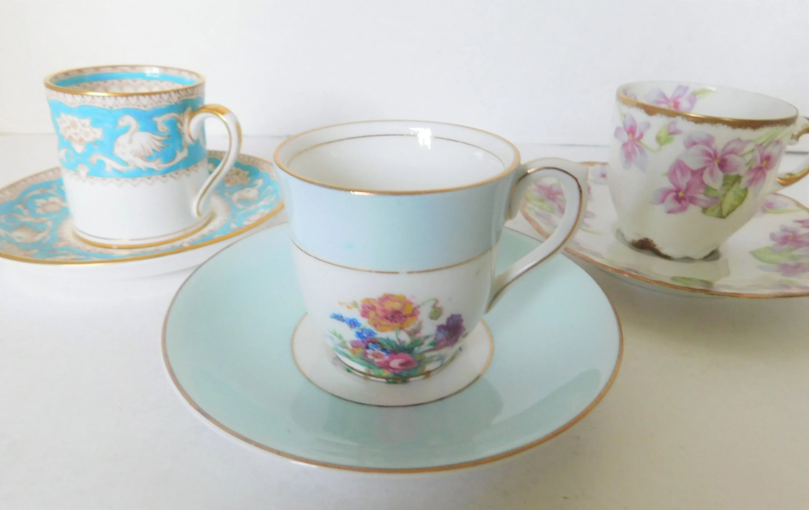 1950s Tuscan Porcelain Chintz Forget-Me-Not Teacup and Saucer Set- 2 Pieces - 11
