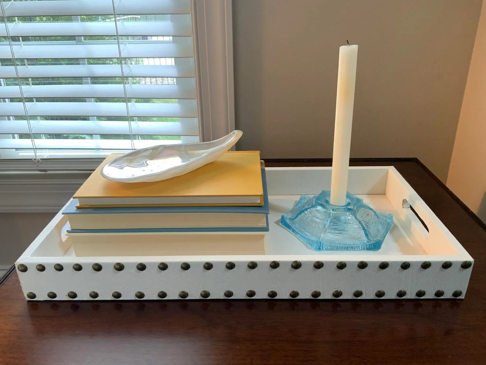 Vintage L.E. Smith Blue Glass Candle Holder - 6