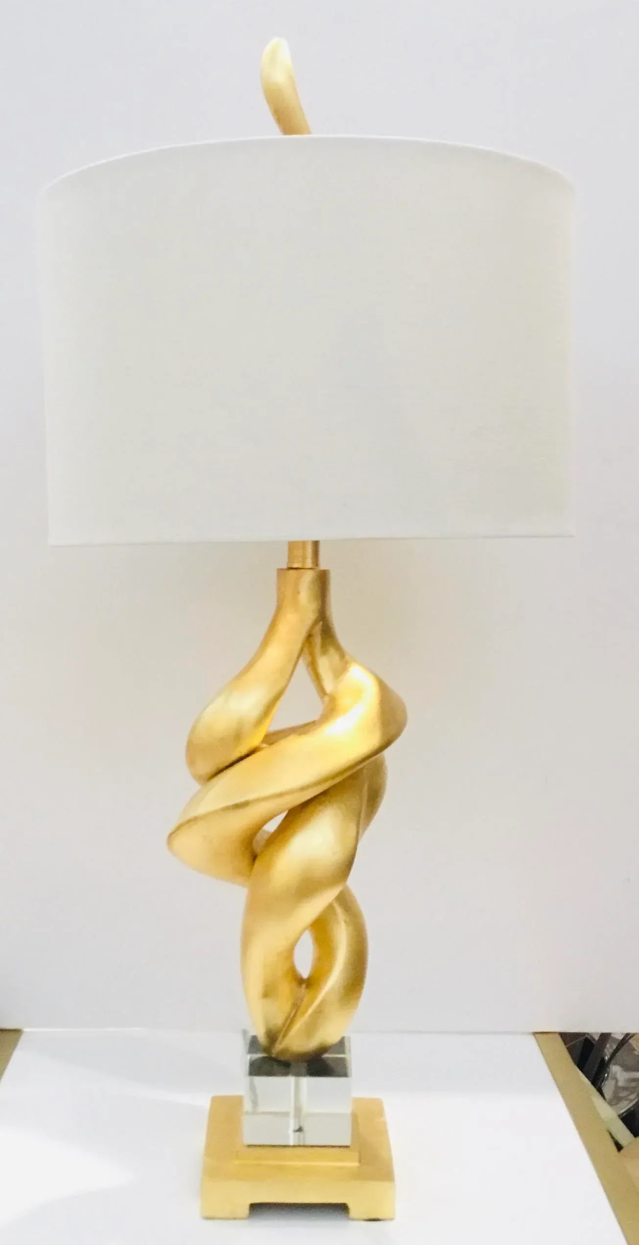 Modern Gold Leaf Finished Sculptural Table Lamps Pair - 2