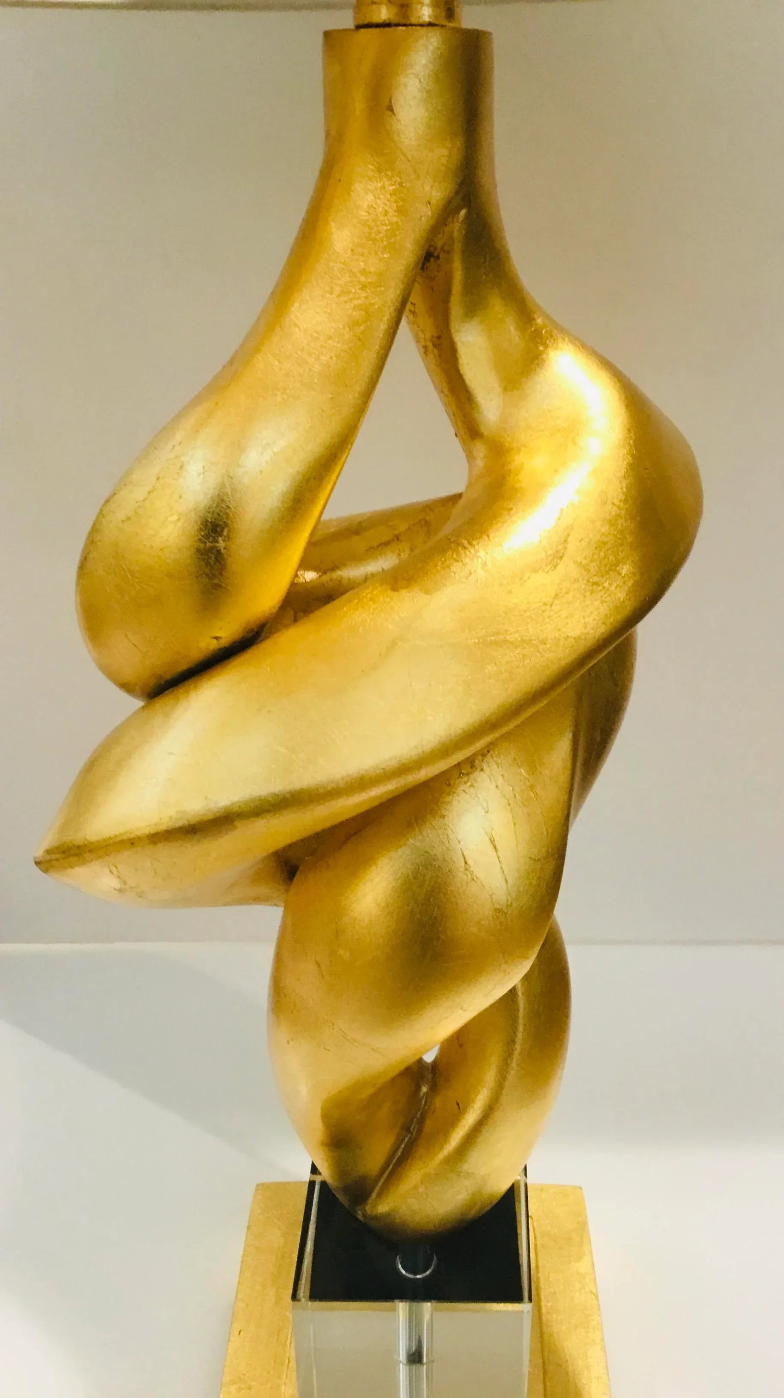 Modern Gold Leaf Finished Sculptural Table Lamps Pair - 4