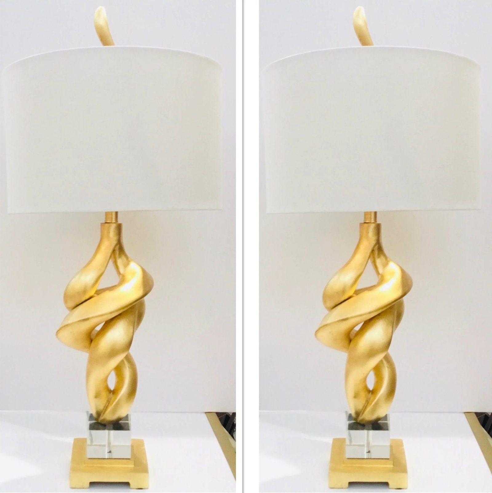 Modern Gold Leaf Finished Sculptural Table Lamps Pair - 6
