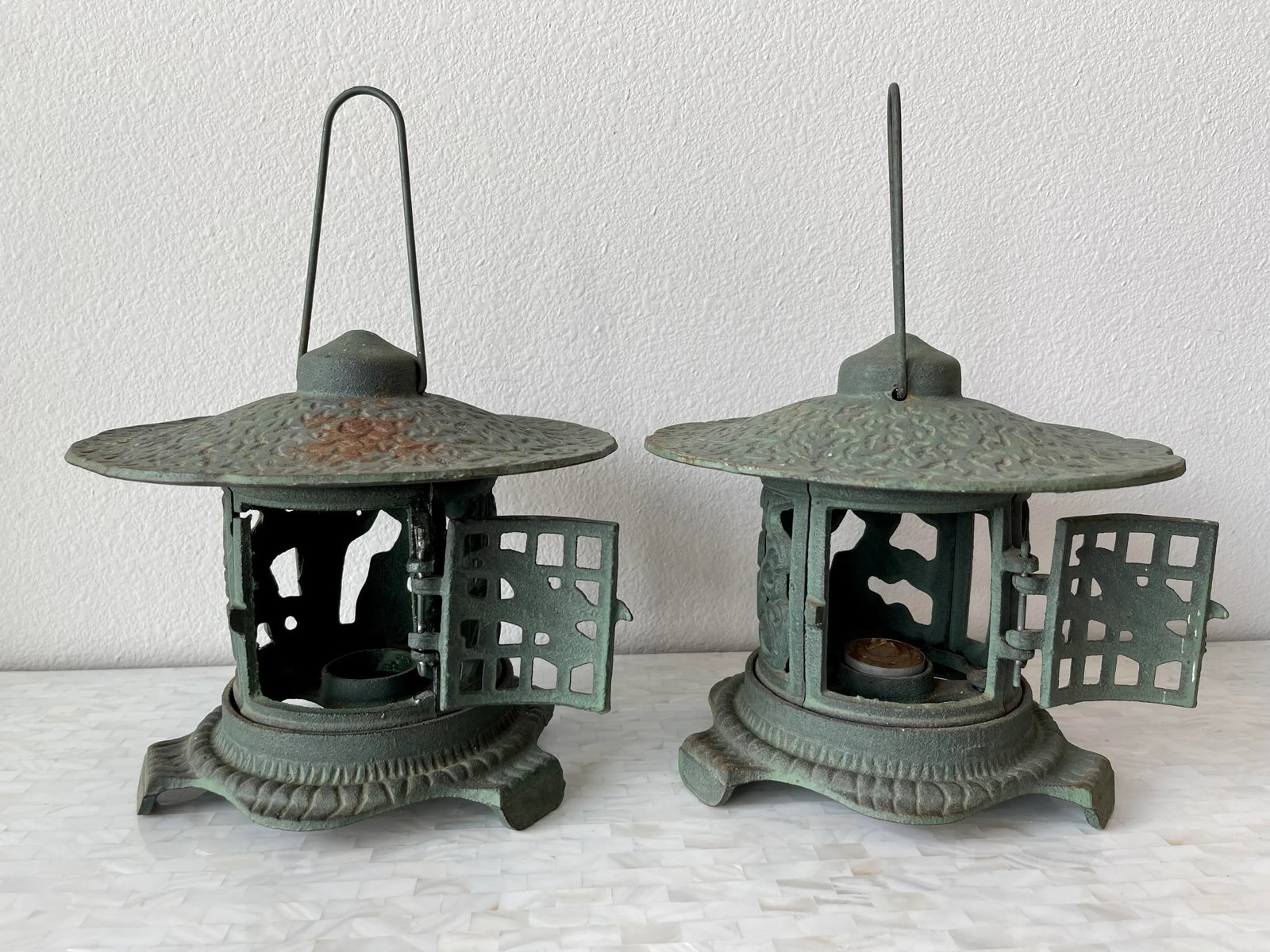 Antique Chinese Cast Iron Pagoda Garden Lanterns - 2