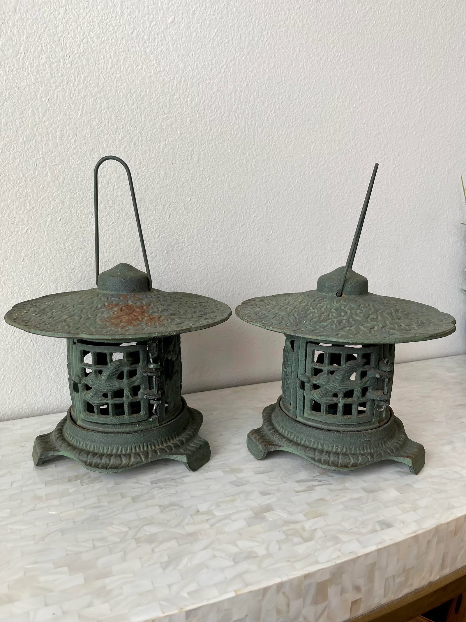 Antique Chinese Cast Iron Pagoda Garden Lanterns - 4