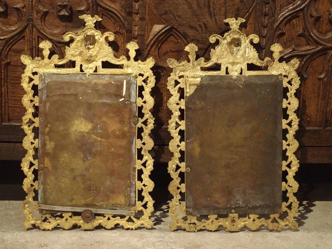 Antique French Bronze Dore Mirrors With Mascarons and Floral Motifs, Circa 1880 - a Pair - 12