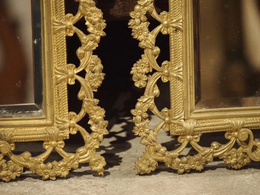 Antique French Bronze Dore Mirrors With Mascarons and Floral Motifs, Circa 1880 - a Pair - 5