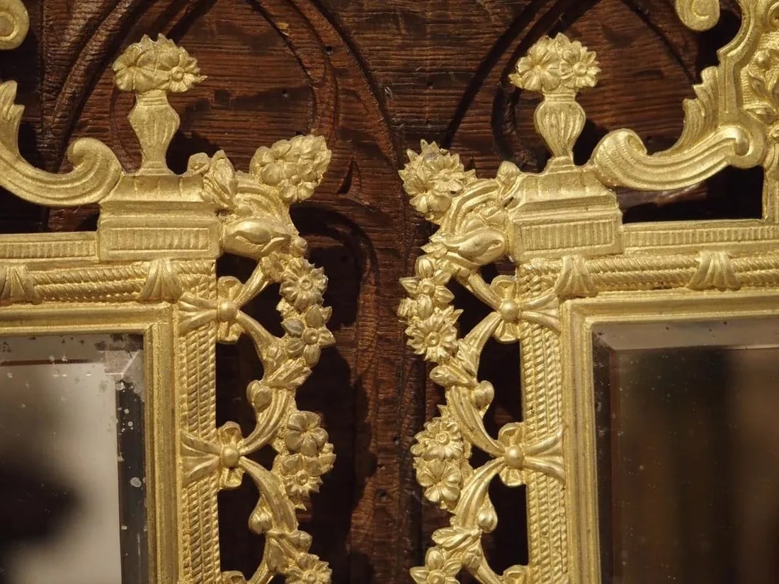 Antique French Bronze Dore Mirrors With Mascarons and Floral Motifs, Circa 1880 - a Pair - 6