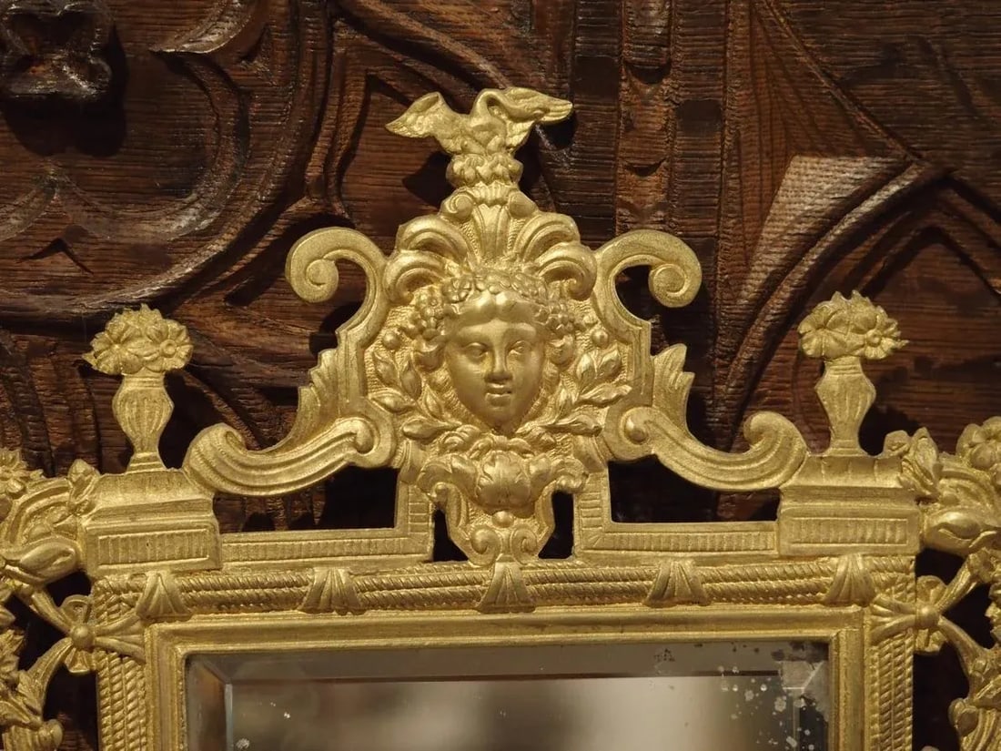Antique French Bronze Dore Mirrors With Mascarons and Floral Motifs, Circa 1880 - a Pair - 7