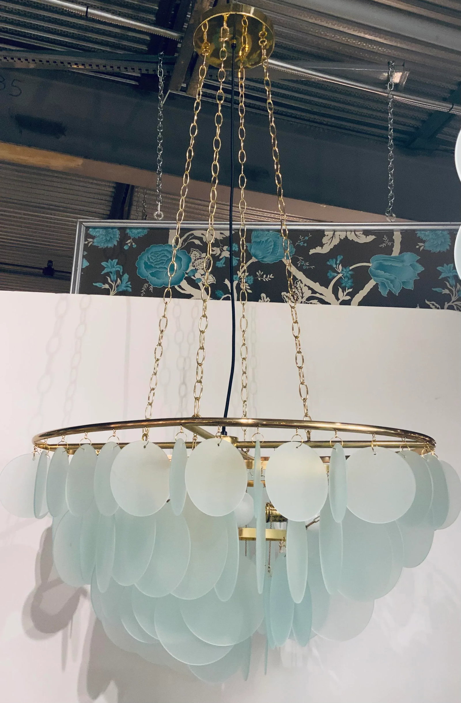 Modern Aqua Glass Disc Chandelier - 2