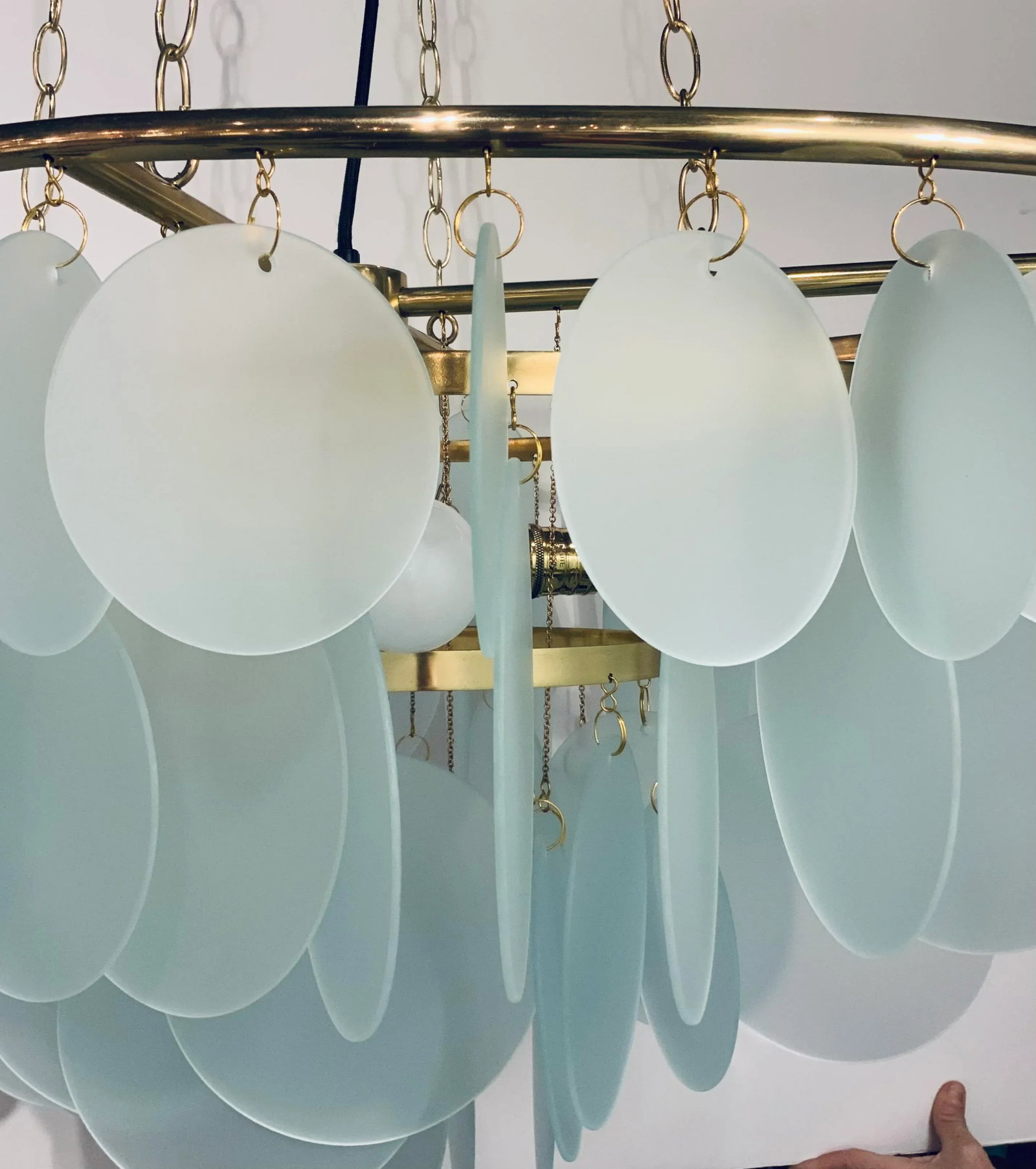 Modern Aqua Glass Disc Chandelier - 4