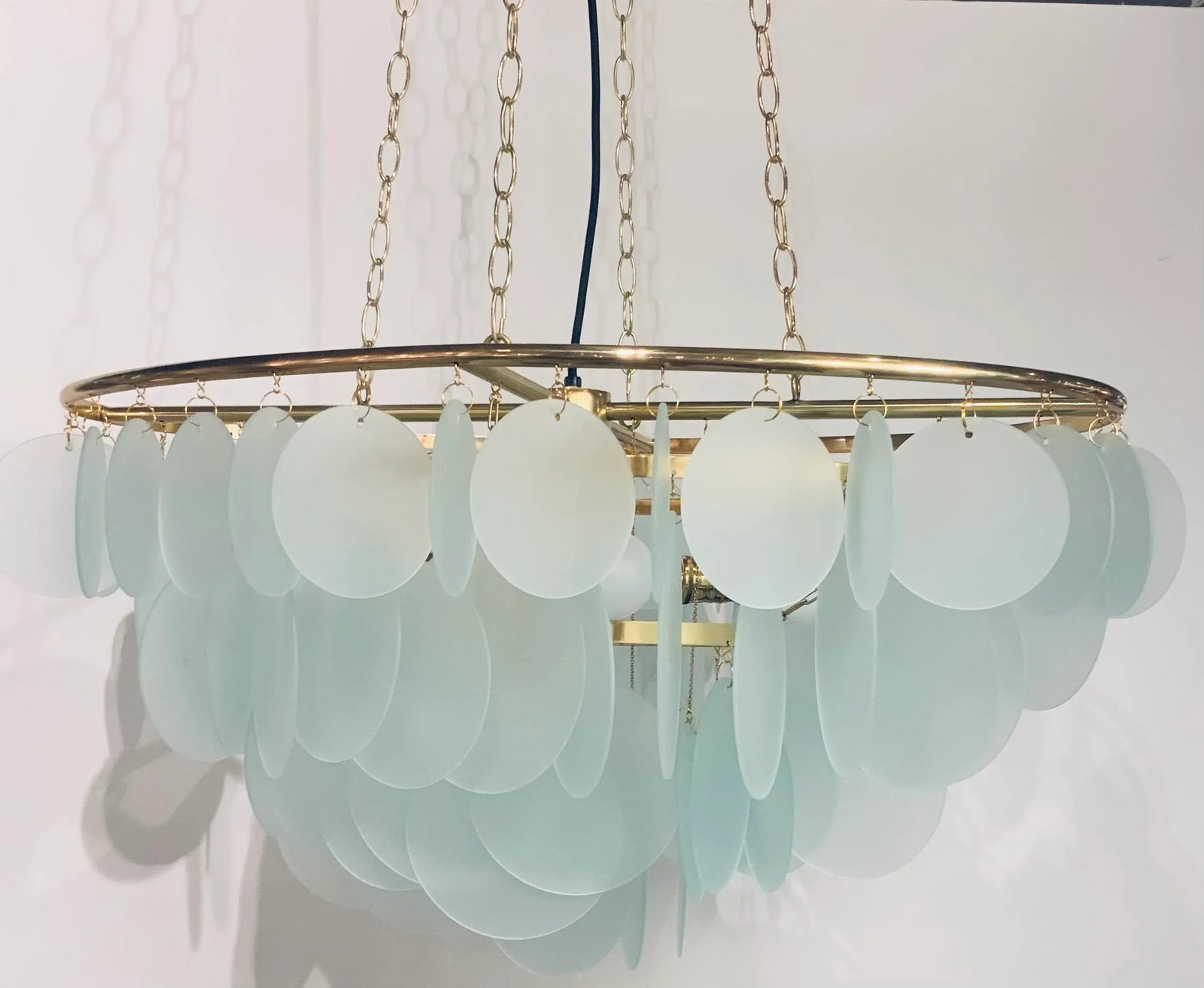 Modern Aqua Glass Disc Chandelier - 6