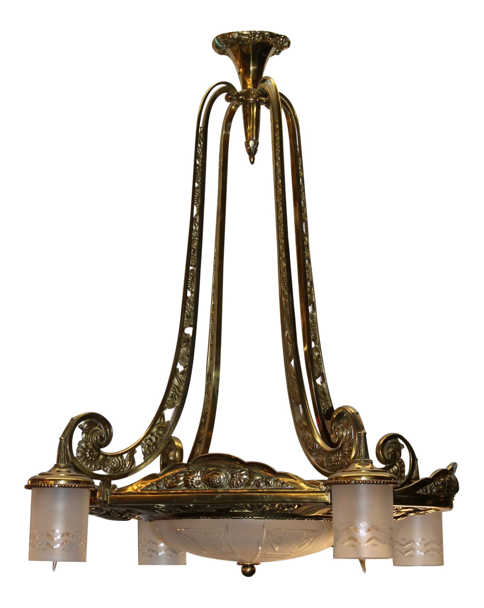 Antique Art Deco - Neoclassical Brass Chandelier (1 of 7)