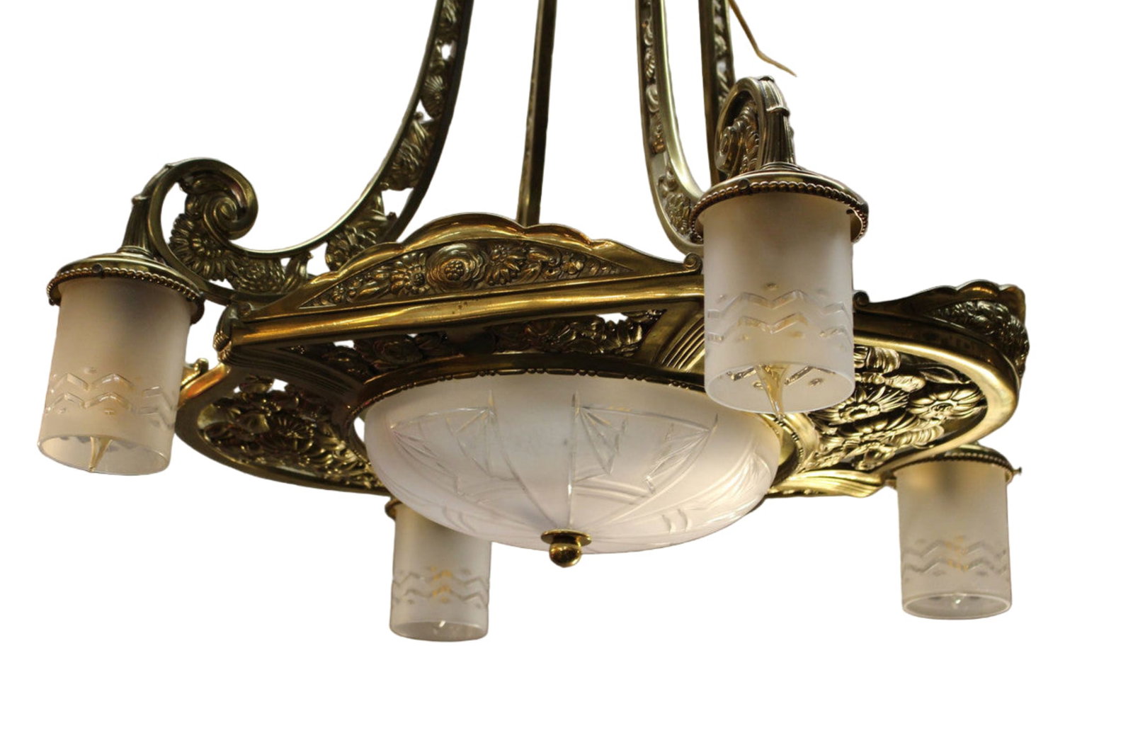 Antique Art Deco - Neoclassical Brass Chandelier - 2