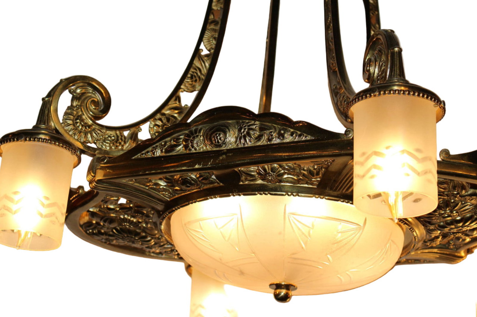 Antique Art Deco - Neoclassical Brass Chandelier - 6