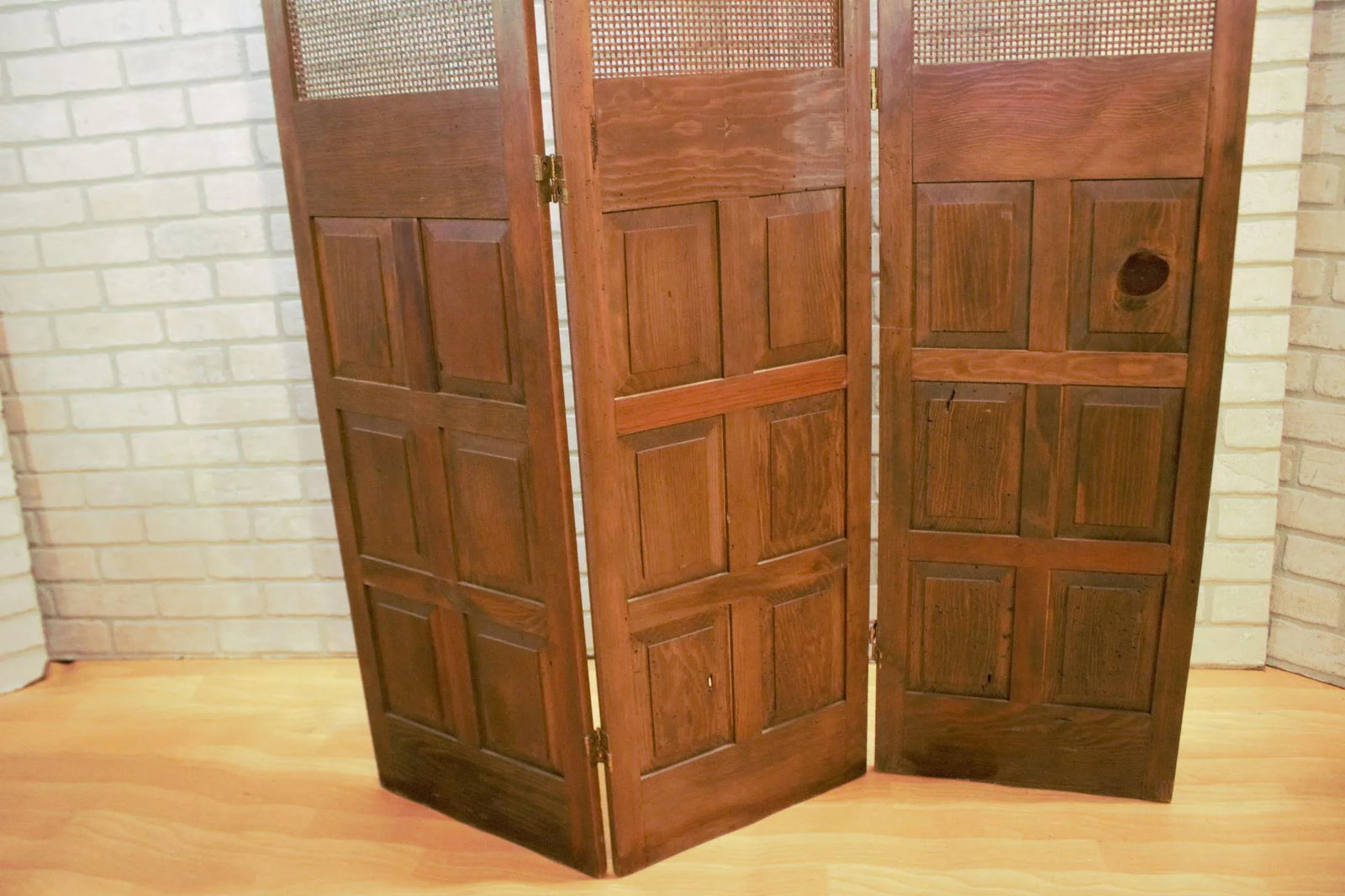 Mid Century Modern Wood and Rattan Room Divider Separator - 11